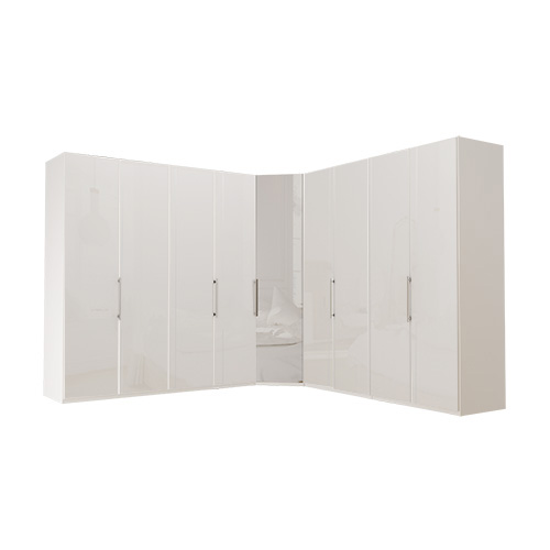 Garderob Atlanta - Vit 200 + hörn + 200, 216 cm, Vitt glas