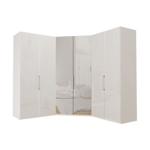 Garderob Atlanta - Vit 100 + walk-in + 100, 216 cm, Vitt glas