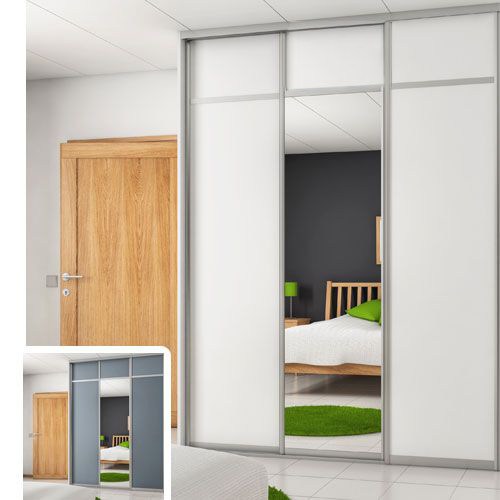 London Skjutdörr Vit/Grå + Spegel 2430 mm 3 dörrar