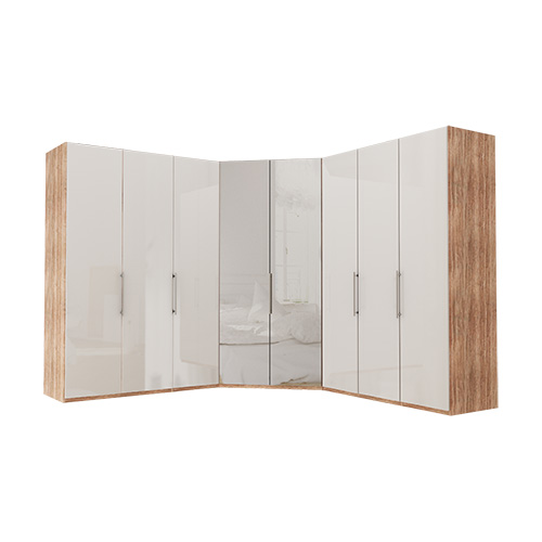 Garderob Atlanta - Ljus rustik ek 150 + walk-in + 150, 216 cm